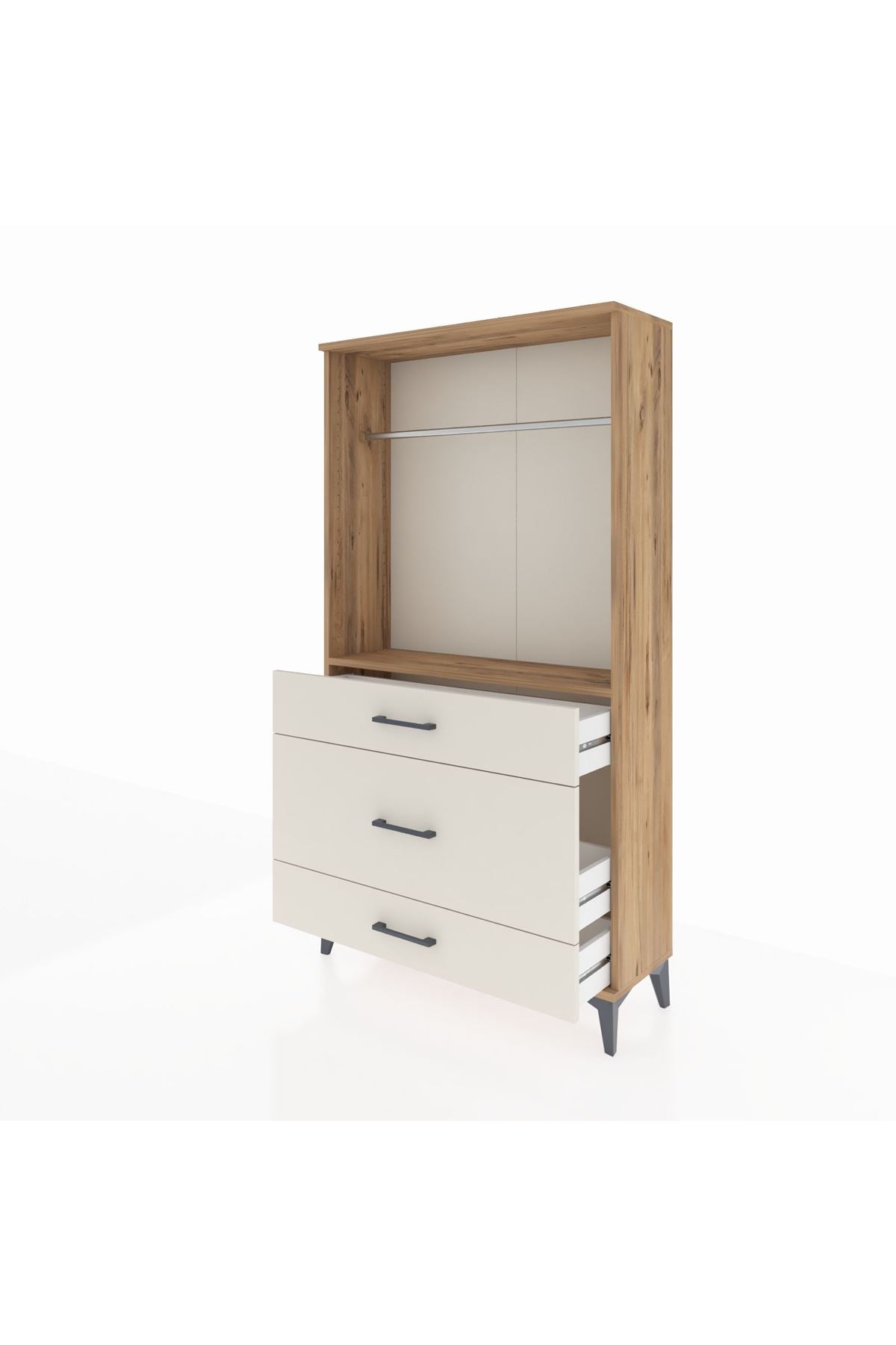 Arges Dolap Tek Raflı 3 Çekmeceli Tek Askılı 88x30x163 Çam-Aytaşı