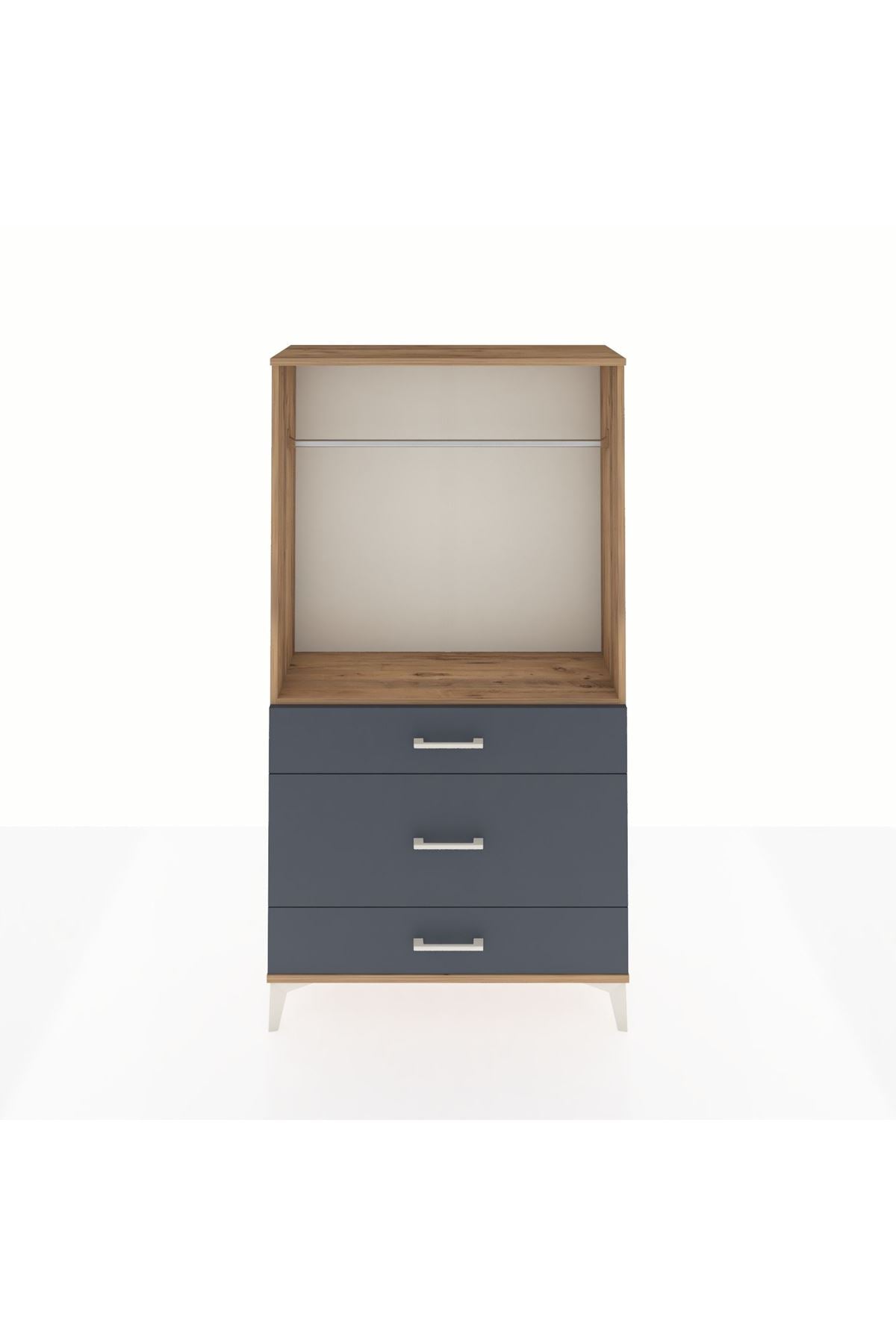 Arges Dolap Tek Raflı 3 Çekmeceli Tek Askılı 88x30x163 Çam-Antrasit