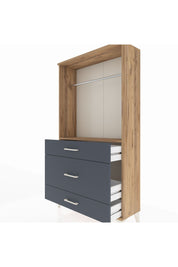 Arges Dolap Tek Raflı 3 Çekmeceli Tek Askılı 88x30x163 Çam-Antrasit