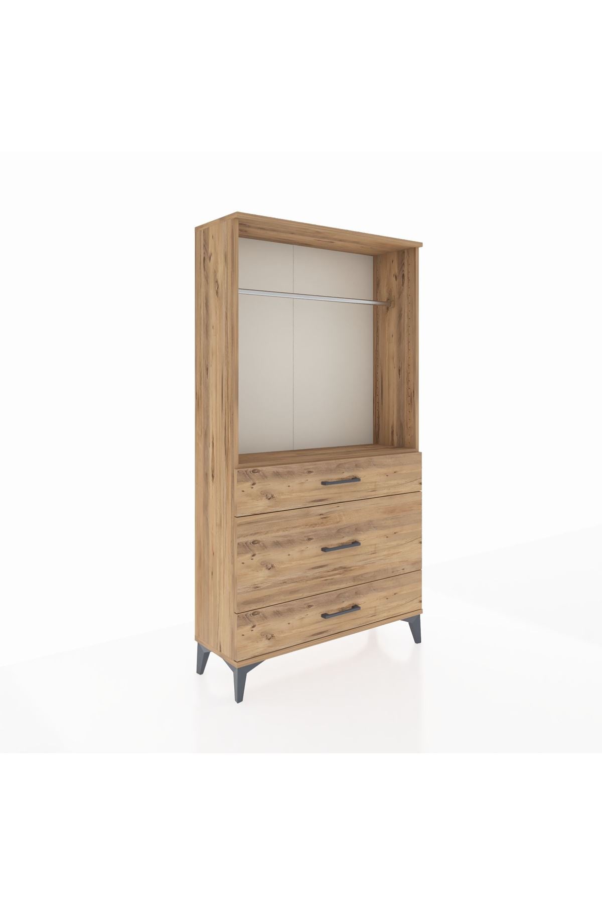 Arges Dolap Tek Raflı 3 Çekmeceli Tek Askılı 88x30x163 Çam-Çam