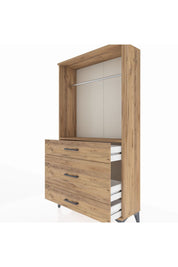 Arges Dolap Tek Raflı 3 Çekmeceli Tek Askılı 88x30x163 Çam-Çam