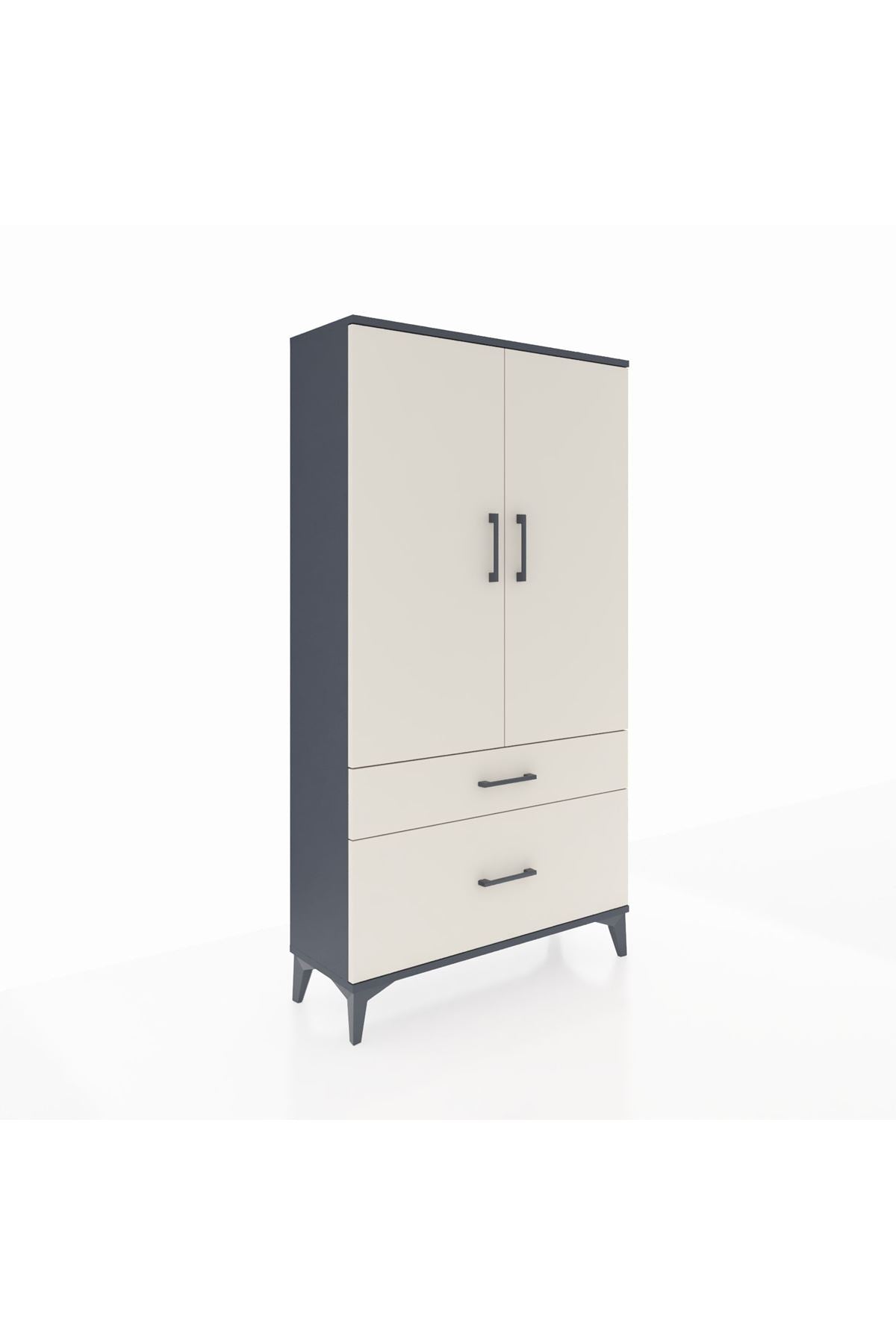 Arges Dolap Tek Raflı 2 Çekmeceli Tek Askılı 88x30x163 Antrasit-Aytaşı