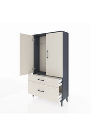 Arges Dolap Tek Raflı 2 Çekmeceli Tek Askılı 88x30x163 Antrasit-Aytaşı