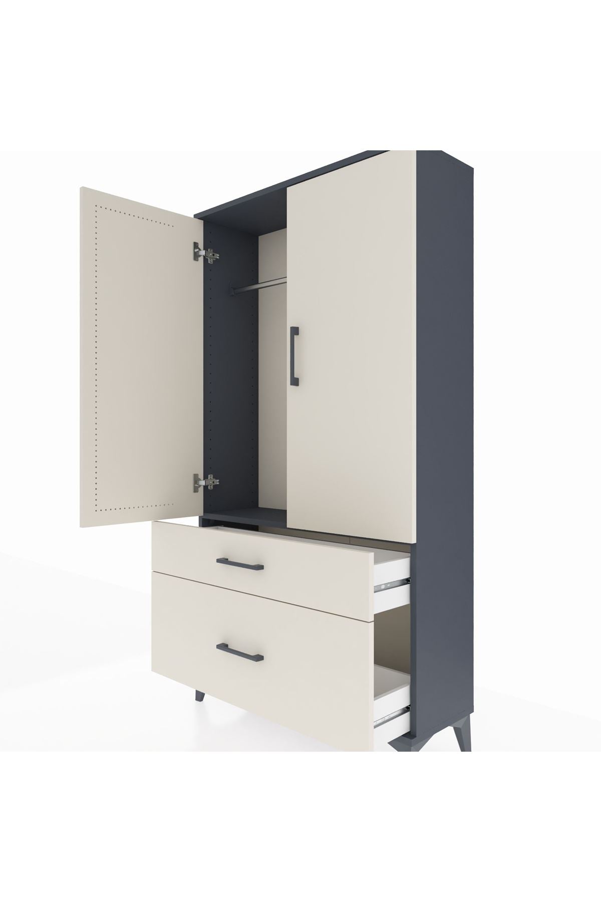 Arges Dolap Tek Raflı 2 Çekmeceli Tek Askılı 88x30x163 Antrasit-Aytaşı