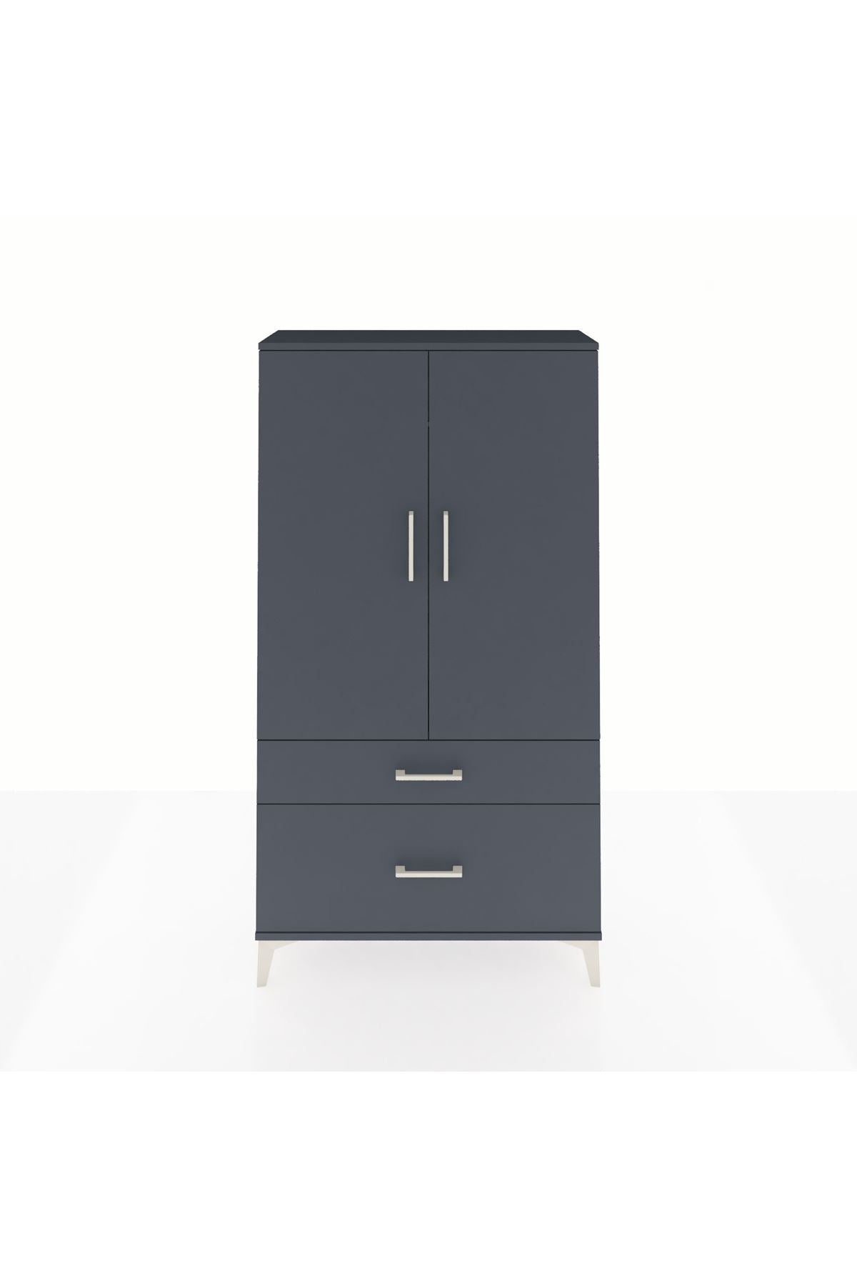 Arges Dolap Tek Raflı 2 Çekmeceli Tek Askılı 88x30x163 Antrasit-Antrasit