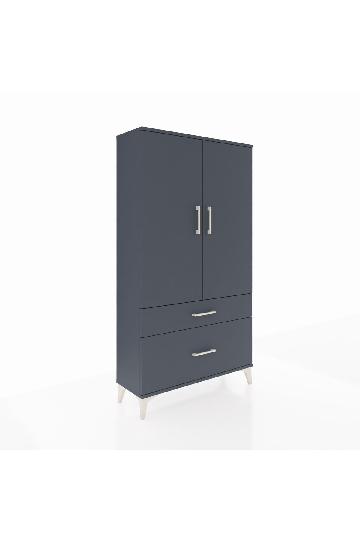 Arges Dolap Tek Raflı 2 Çekmeceli Tek Askılı 88x30x163 Antrasit-Antrasit