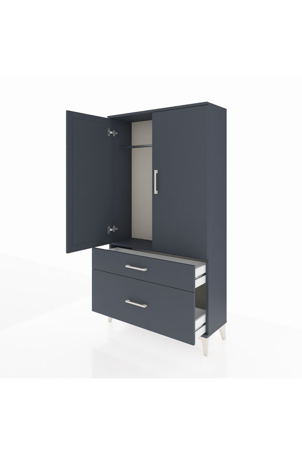 Arges Dolap Tek Raflı 2 Çekmeceli Tek Askılı 88x30x163 Antrasit-Antrasit