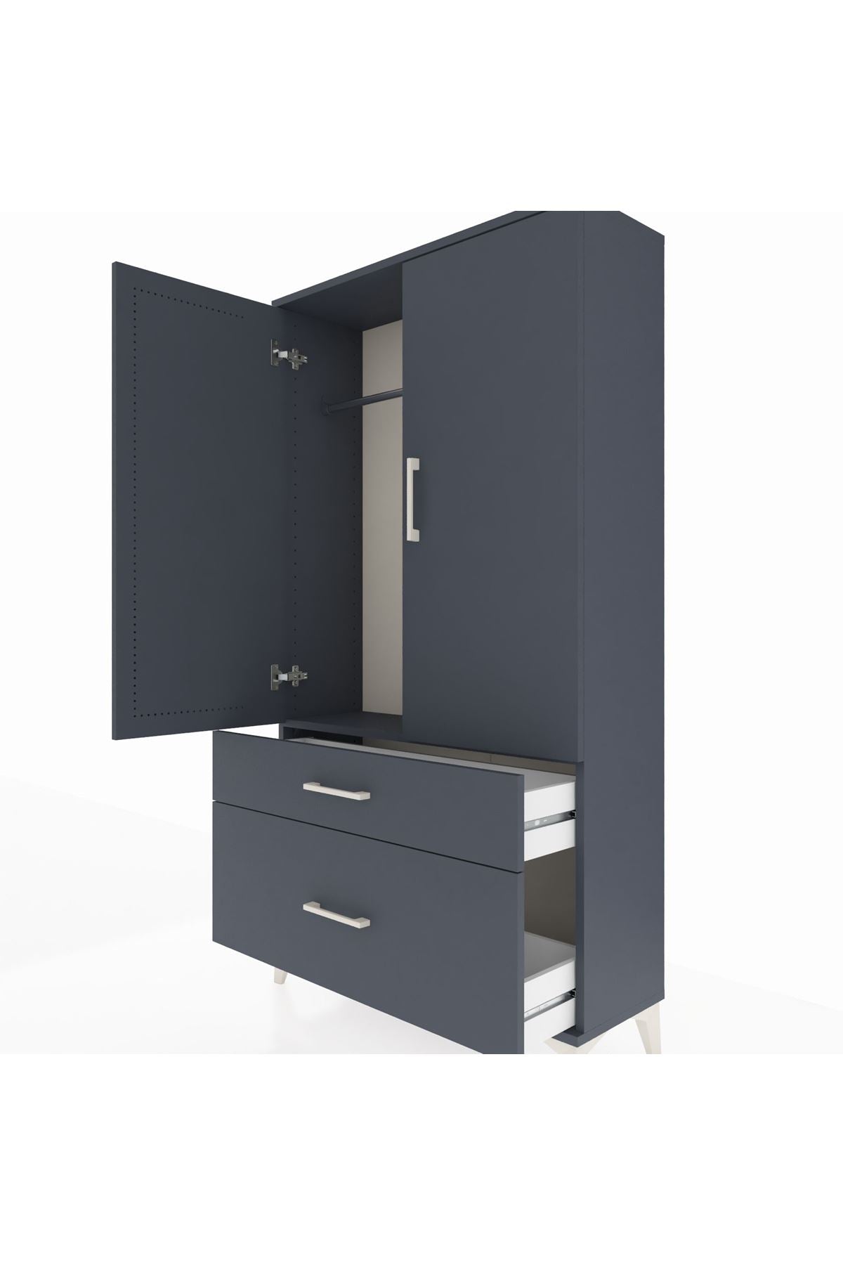 Arges Dolap Tek Raflı 2 Çekmeceli Tek Askılı 88x30x163 Antrasit-Antrasit