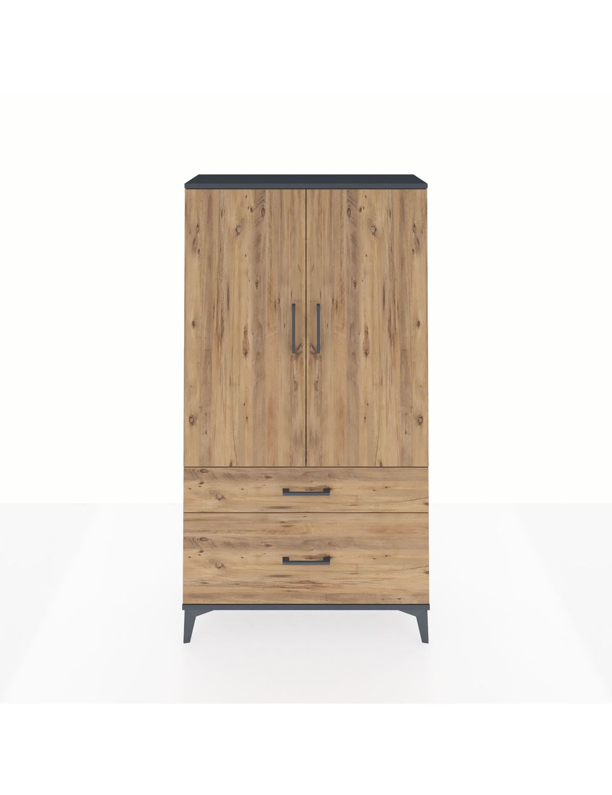 Arges Dolap Tek Raflı 2 Çekmeceli Tek Askılı 88x30x163 Antrasit-Çam