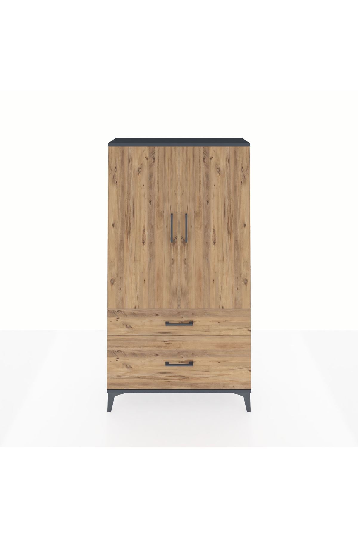 Arges Dolap Tek Raflı 2 Çekmeceli Tek Askılı 88x30x163 Antrasit-Çam