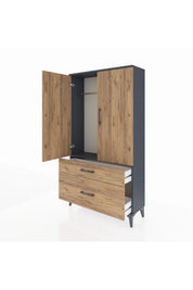 Arges Dolap Tek Raflı 2 Çekmeceli Tek Askılı 88x30x163 Antrasit-Çam