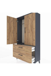 Arges Dolap Tek Raflı 2 Çekmeceli Tek Askılı 88x30x163 Antrasit-Çam