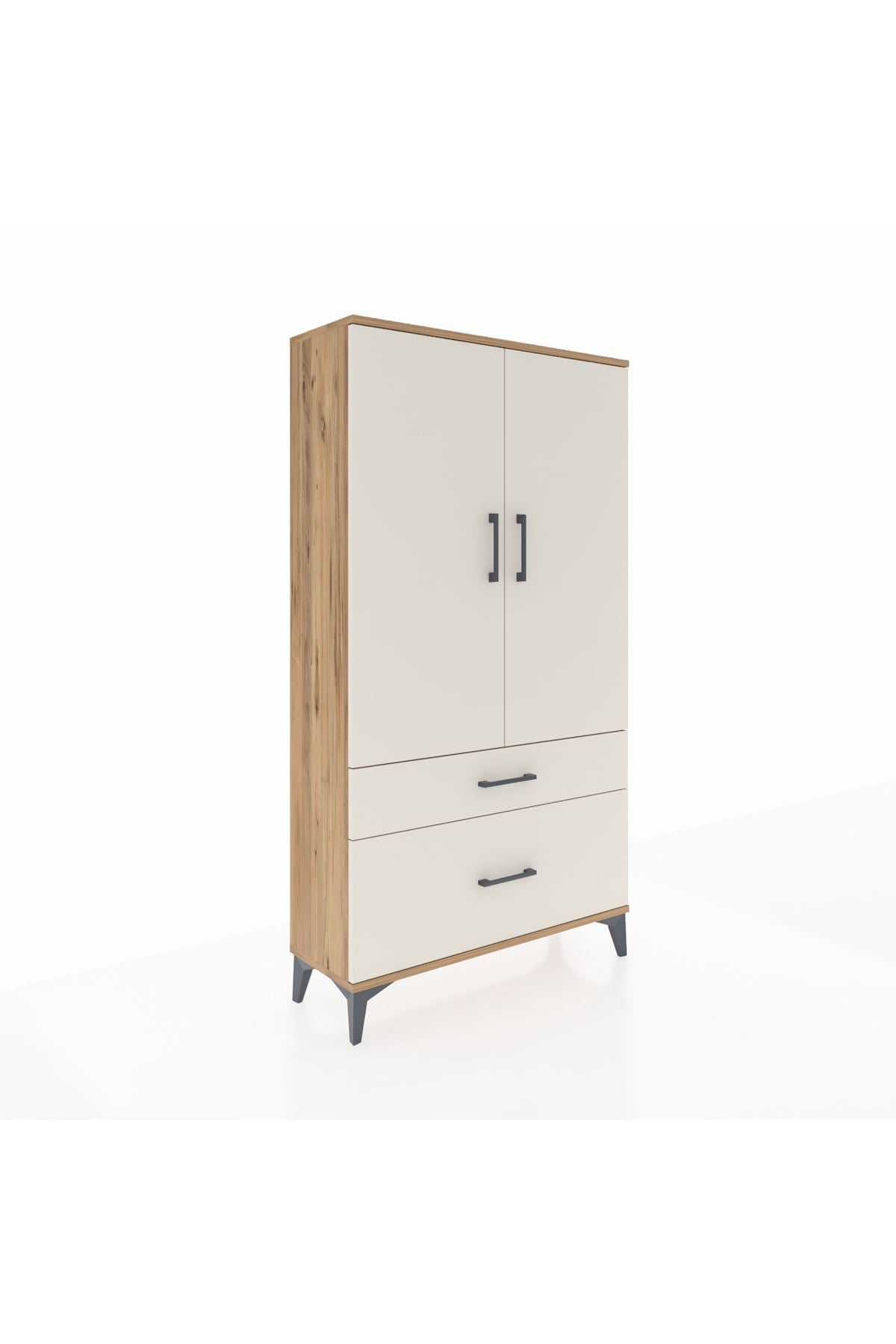 Arges Dolap Tek Raflı 2 Çekmeceli Tek Askılı 88x30x163 Çam-Aytaşı