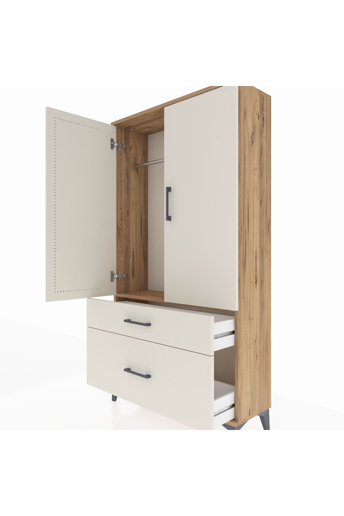 Arges Dolap Tek Raflı 2 Çekmeceli Tek Askılı 88x30x163 Çam-Aytaşı