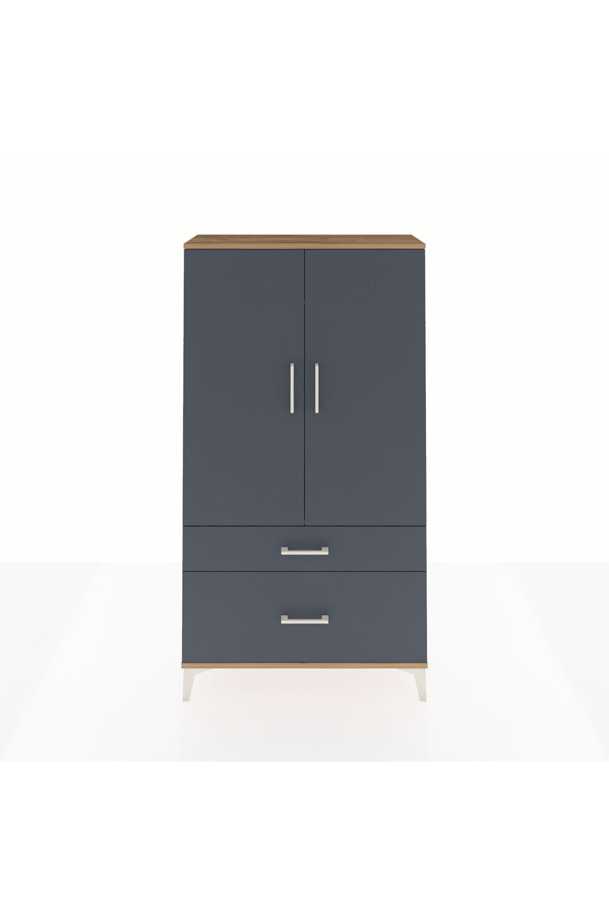 Arges Dolap Tek Raflı 2 Çekmeceli Tek Askılı 88x30x163 Çam-Antrasit