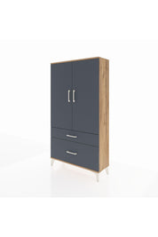 Arges Dolap Tek Raflı 2 Çekmeceli Tek Askılı 88x30x163 Çam-Antrasit