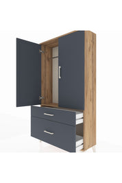 Arges Dolap Tek Raflı 2 Çekmeceli Tek Askılı 88x30x163 Çam-Antrasit