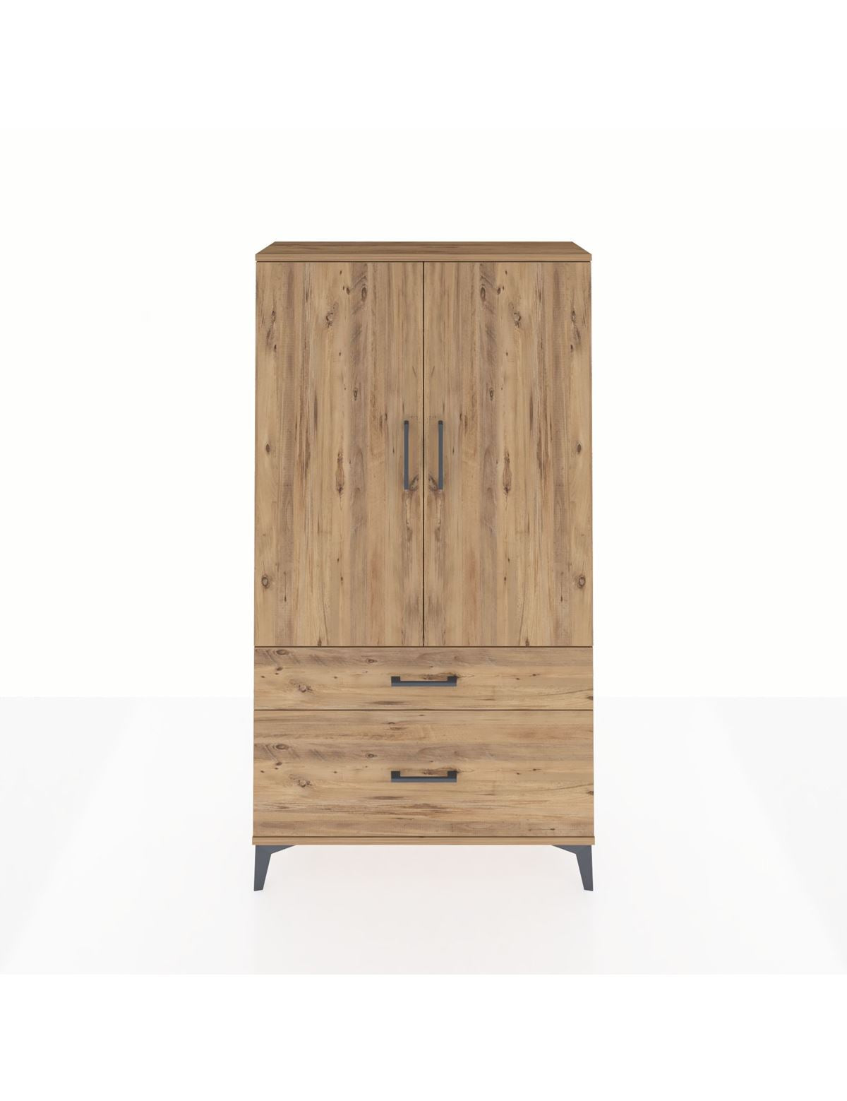 Arges Dolap Tek Raflı 2 Çekmeceli Tek Askılı 88x30x163 Çam-Çam