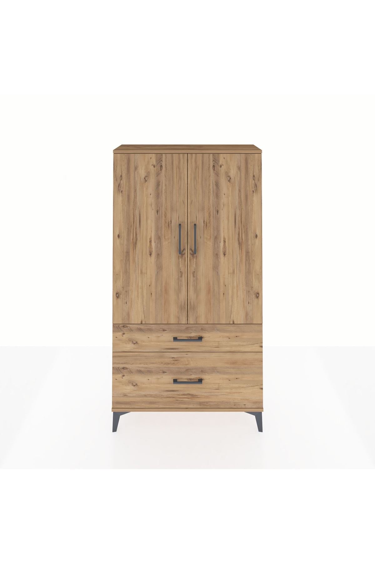 Arges Dolap Tek Raflı 2 Çekmeceli Tek Askılı 88x30x163 Çam-Çam