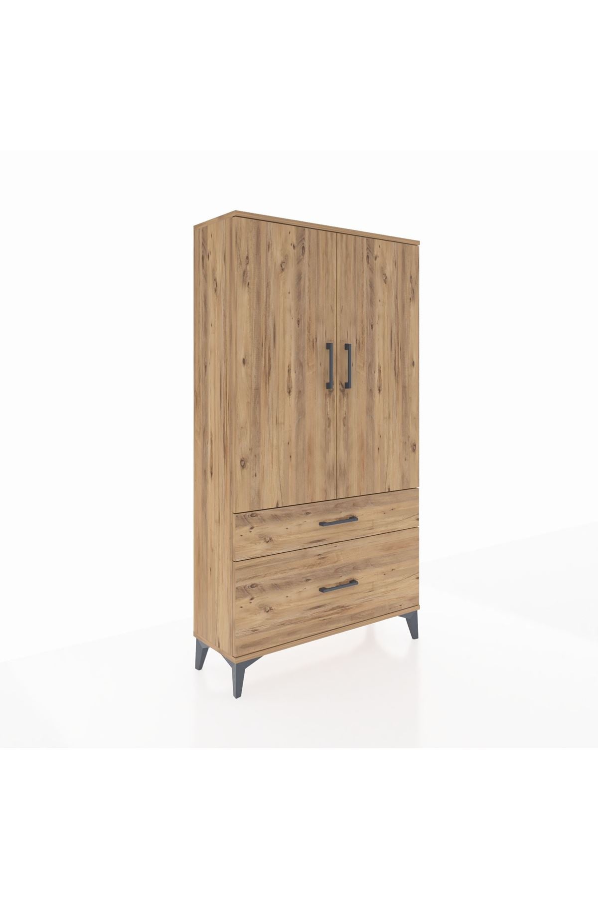 Arges Dolap Tek Raflı 2 Çekmeceli Tek Askılı 88x30x163 Çam-Çam