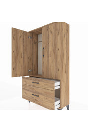 Arges Dolap Tek Raflı 2 Çekmeceli Tek Askılı 88x30x163 Çam-Çam