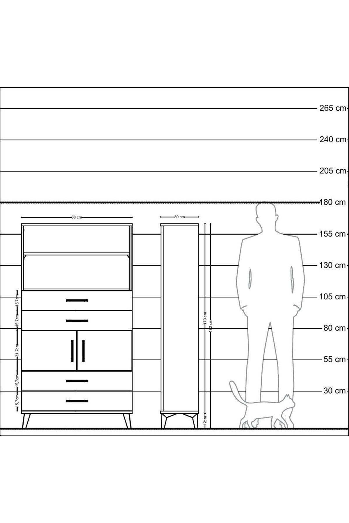 Arges Dolap 3 Raflı 4 Çekmeceli 2 Kapaklı 88x30x163 Aytaşı-Antrasit