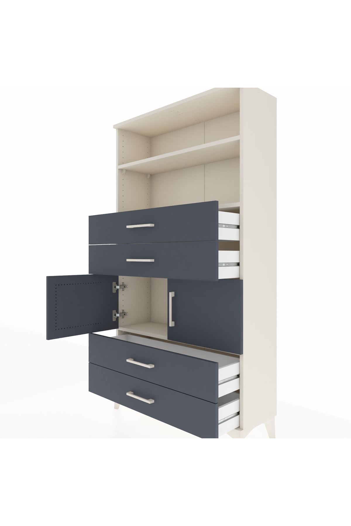 Arges Dolap 3 Raflı 4 Çekmeceli 2 Kapaklı 88x30x163 Aytaşı-Antrasit