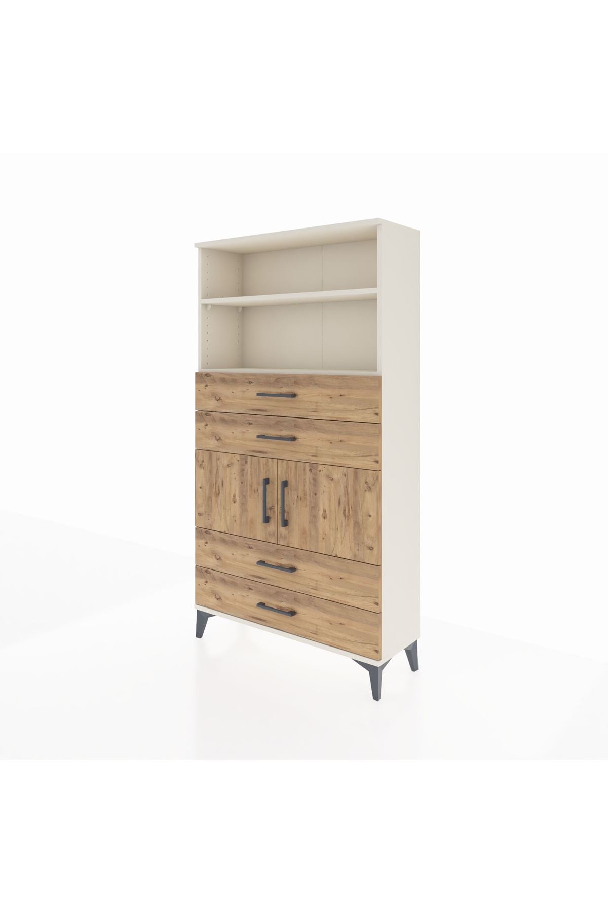 Arges Dolap 3 Raflı 4 Çekmeceli 2 Kapaklı 88x30x163 Aytaşı-Çam