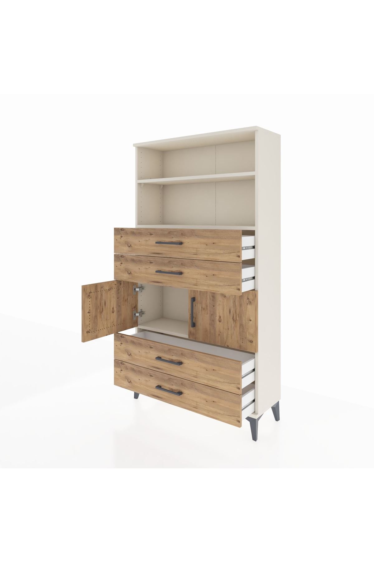 Arges Dolap 3 Raflı 4 Çekmeceli 2 Kapaklı 88x30x163 Aytaşı-Çam