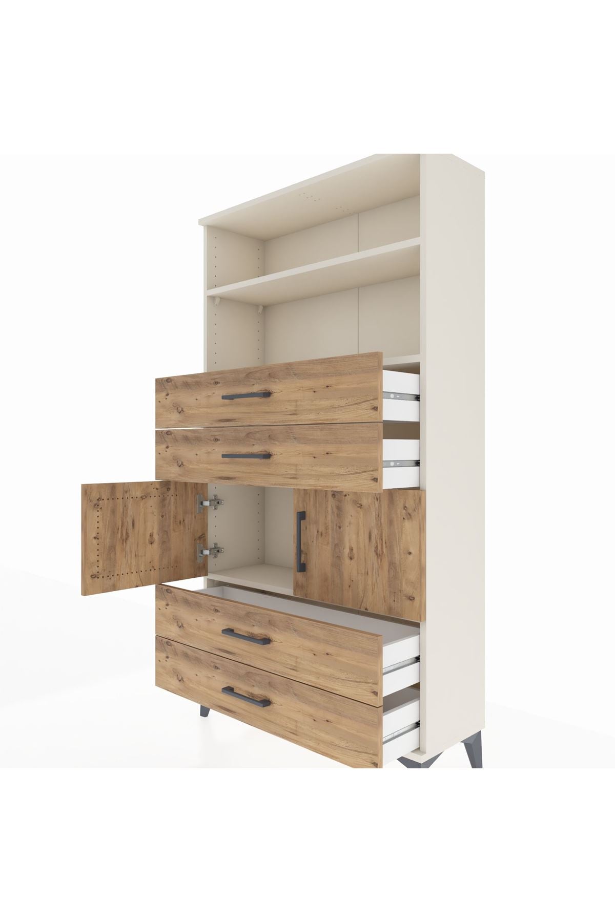 Arges Dolap 3 Raflı 4 Çekmeceli 2 Kapaklı 88x30x163 Aytaşı-Çam