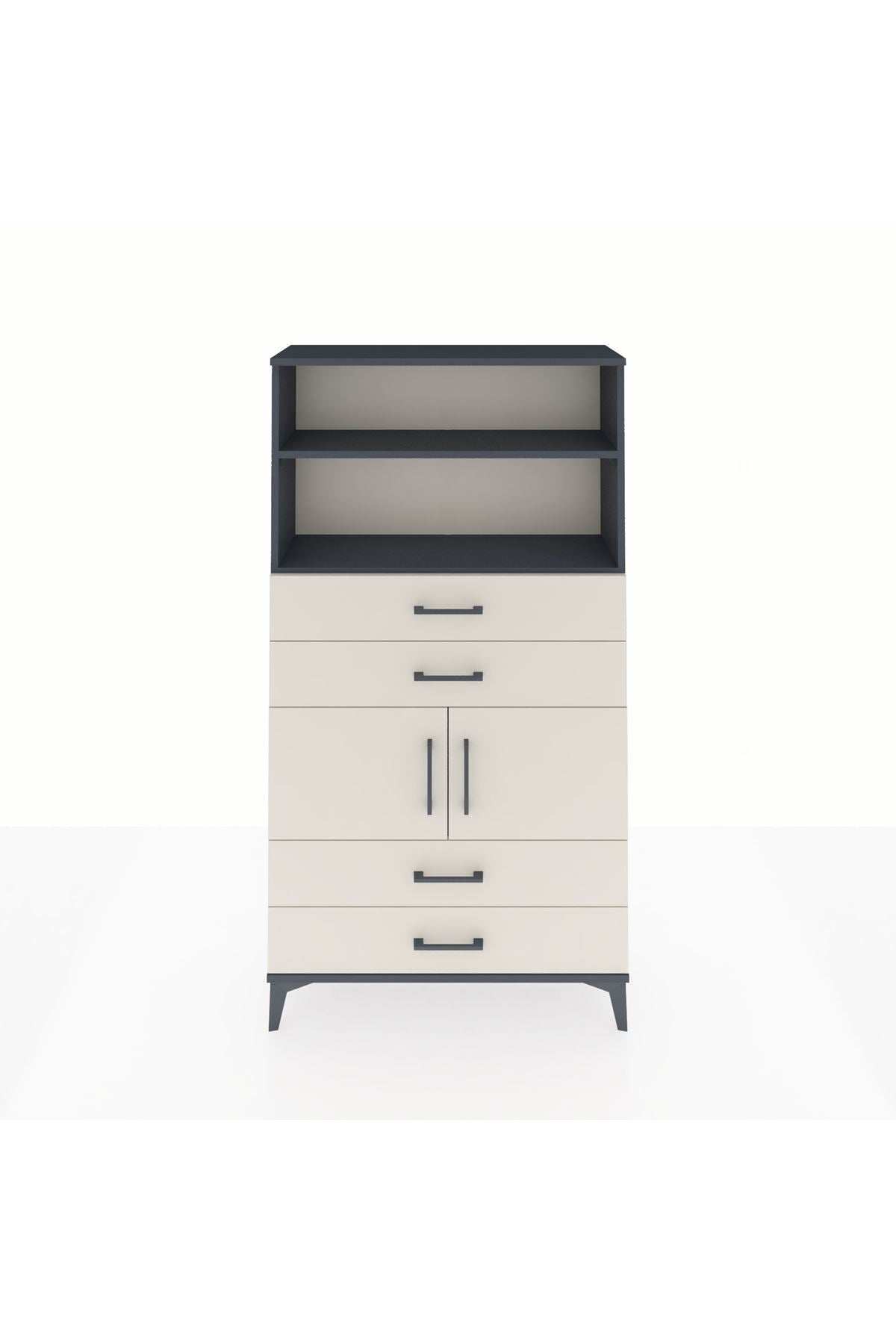 Arges Dolap 3 Raflı 4 Çekmeceli 2 Kapaklı 88x30x163 Antrasit-Aytaşı