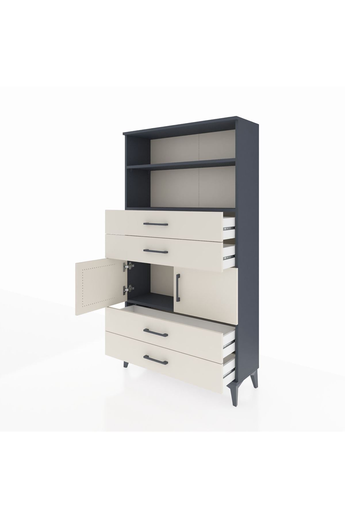 Arges Dolap 3 Raflı 4 Çekmeceli 2 Kapaklı 88x30x163 Antrasit-Aytaşı