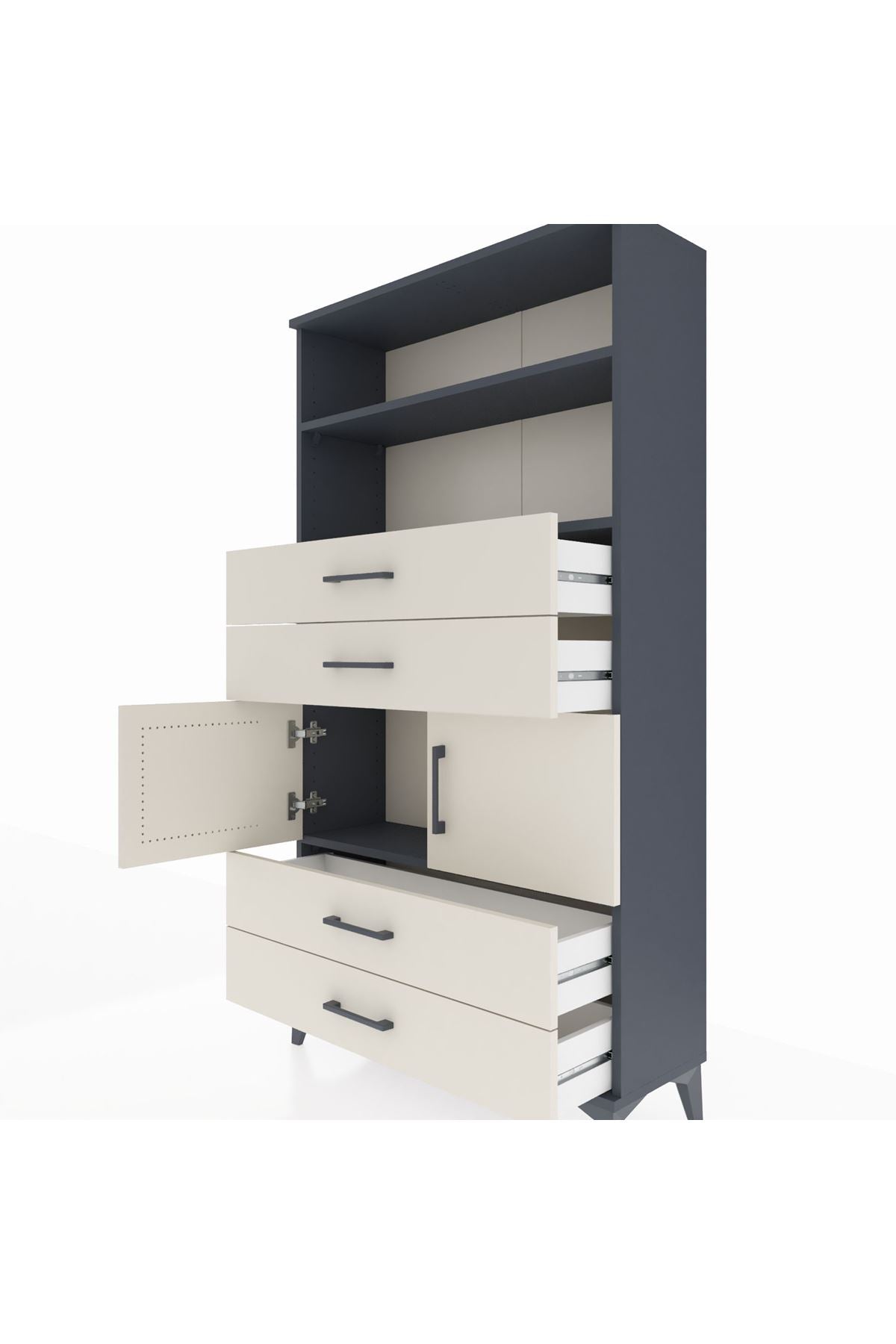 Arges Dolap 3 Raflı 4 Çekmeceli 2 Kapaklı 88x30x163 Antrasit-Aytaşı