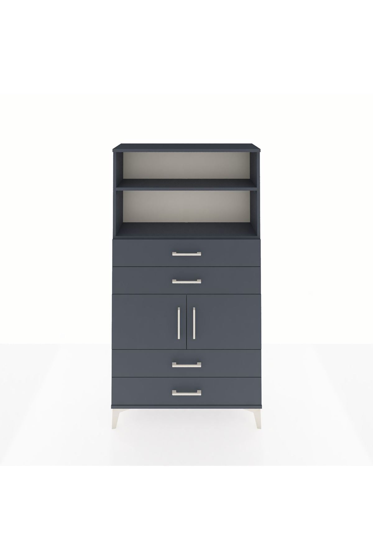 Arges Dolap 3 Raflı 4 Çekmeceli 2 Kapaklı 88x30x163 Antrasit-Antrasit