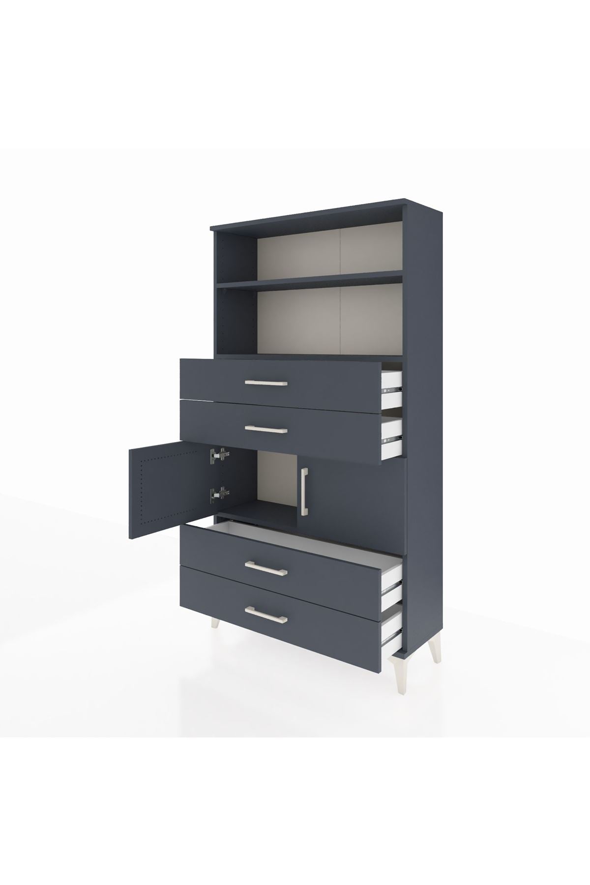 Arges Dolap 3 Raflı 4 Çekmeceli 2 Kapaklı 88x30x163 Antrasit-Antrasit