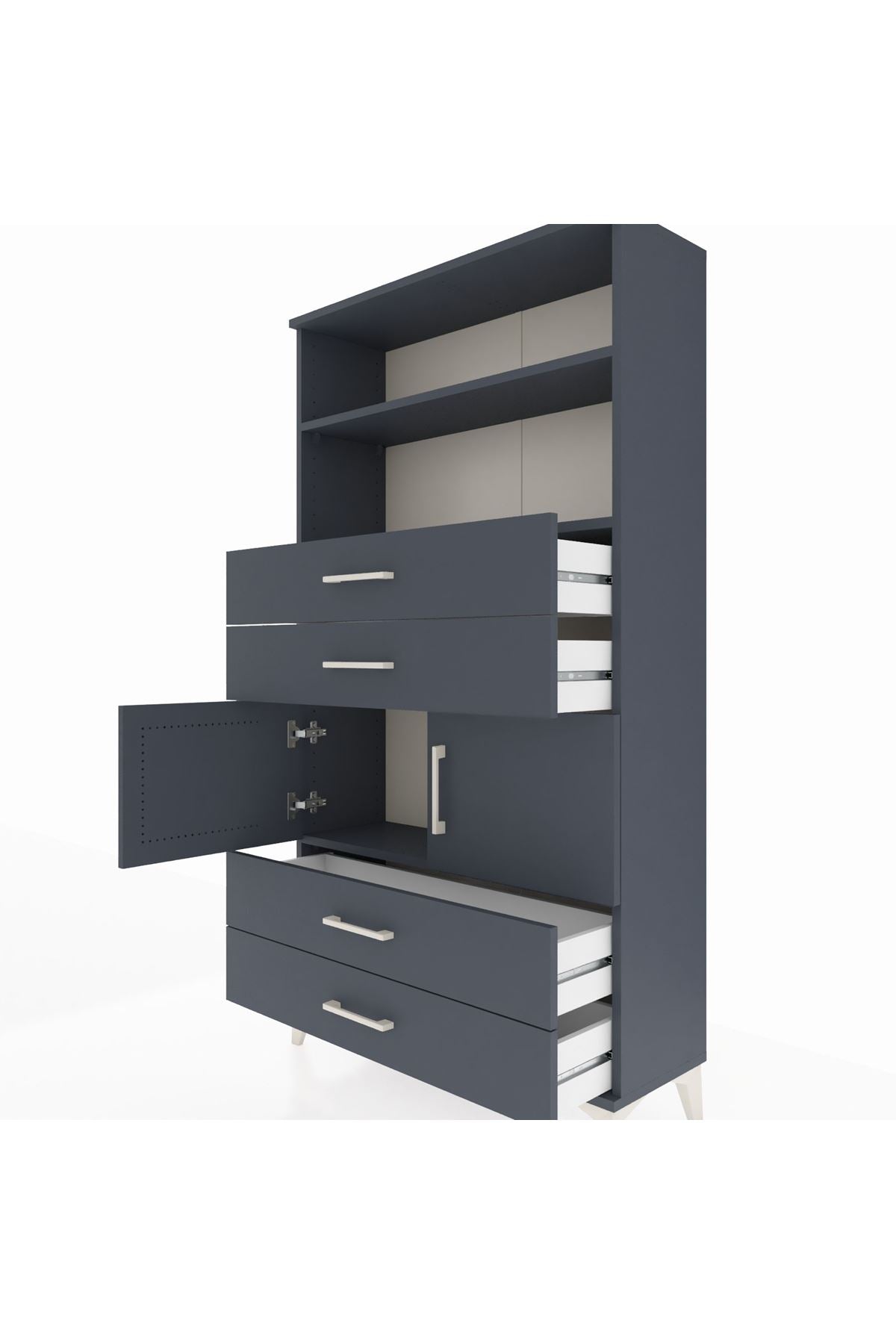 Arges Dolap 3 Raflı 4 Çekmeceli 2 Kapaklı 88x30x163 Antrasit-Antrasit