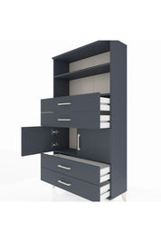 Arges Dolap 3 Raflı 4 Çekmeceli 2 Kapaklı 88x30x163 Antrasit-Antrasit