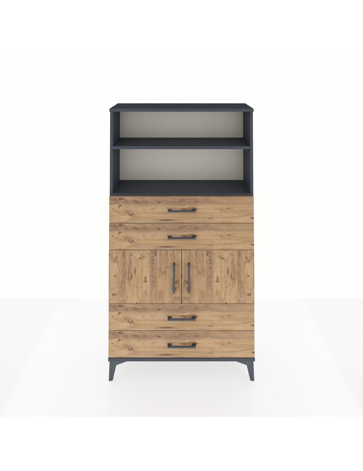 Arges Dolap 3 Raflı 4 Çekmeceli 2 Kapaklı 88x30x163 Antrasit-Çam