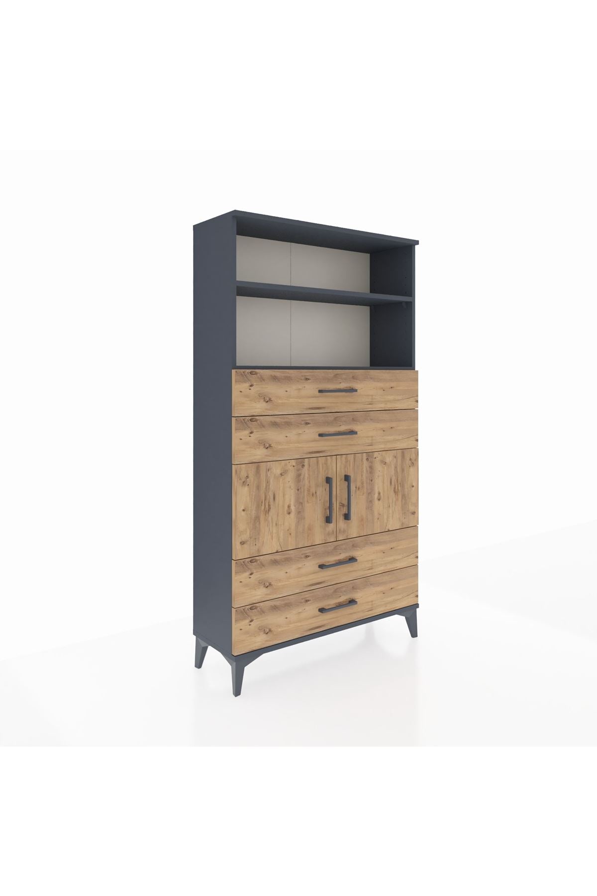 Arges Dolap 3 Raflı 4 Çekmeceli 2 Kapaklı 88x30x163 Antrasit-Çam