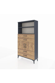 Arges Dolap 3 Raflı 4 Çekmeceli 2 Kapaklı 88x30x163 Antrasit-Çam