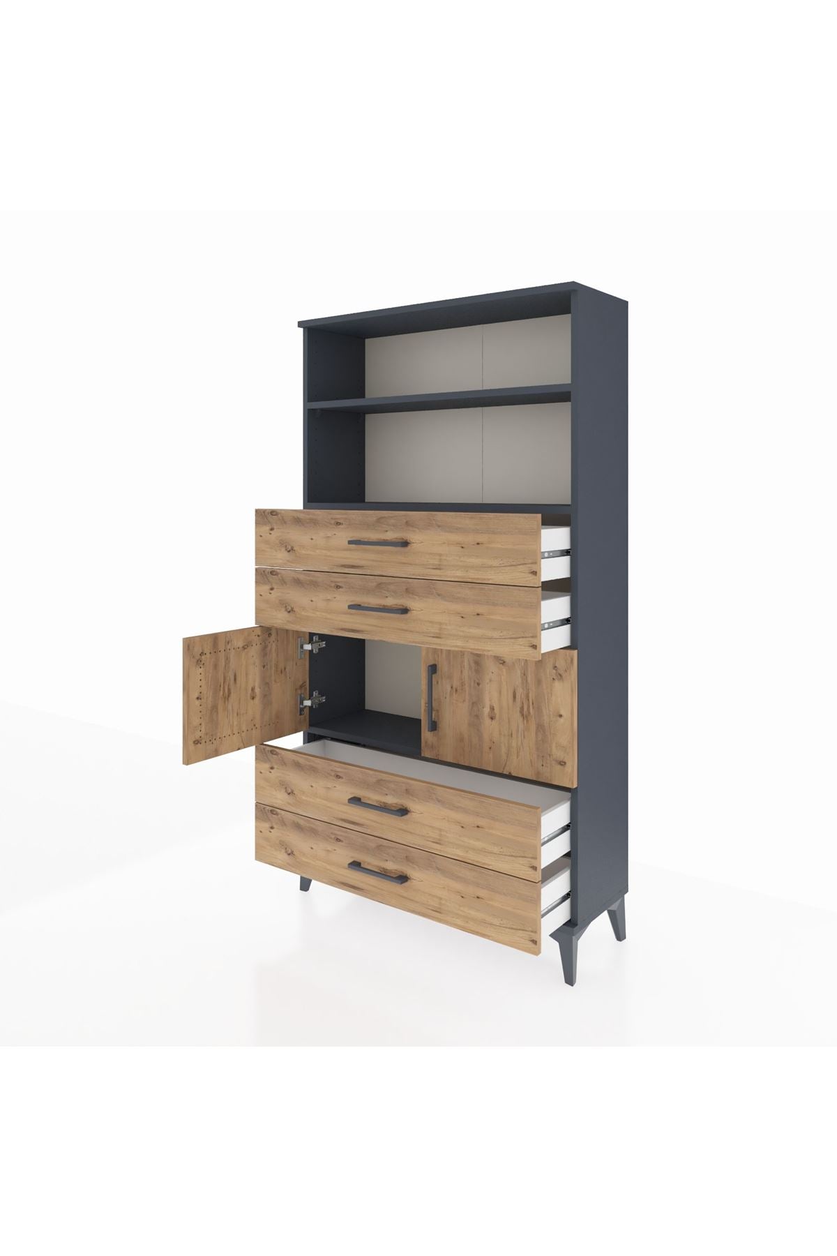 Arges Dolap 3 Raflı 4 Çekmeceli 2 Kapaklı 88x30x163 Antrasit-Çam