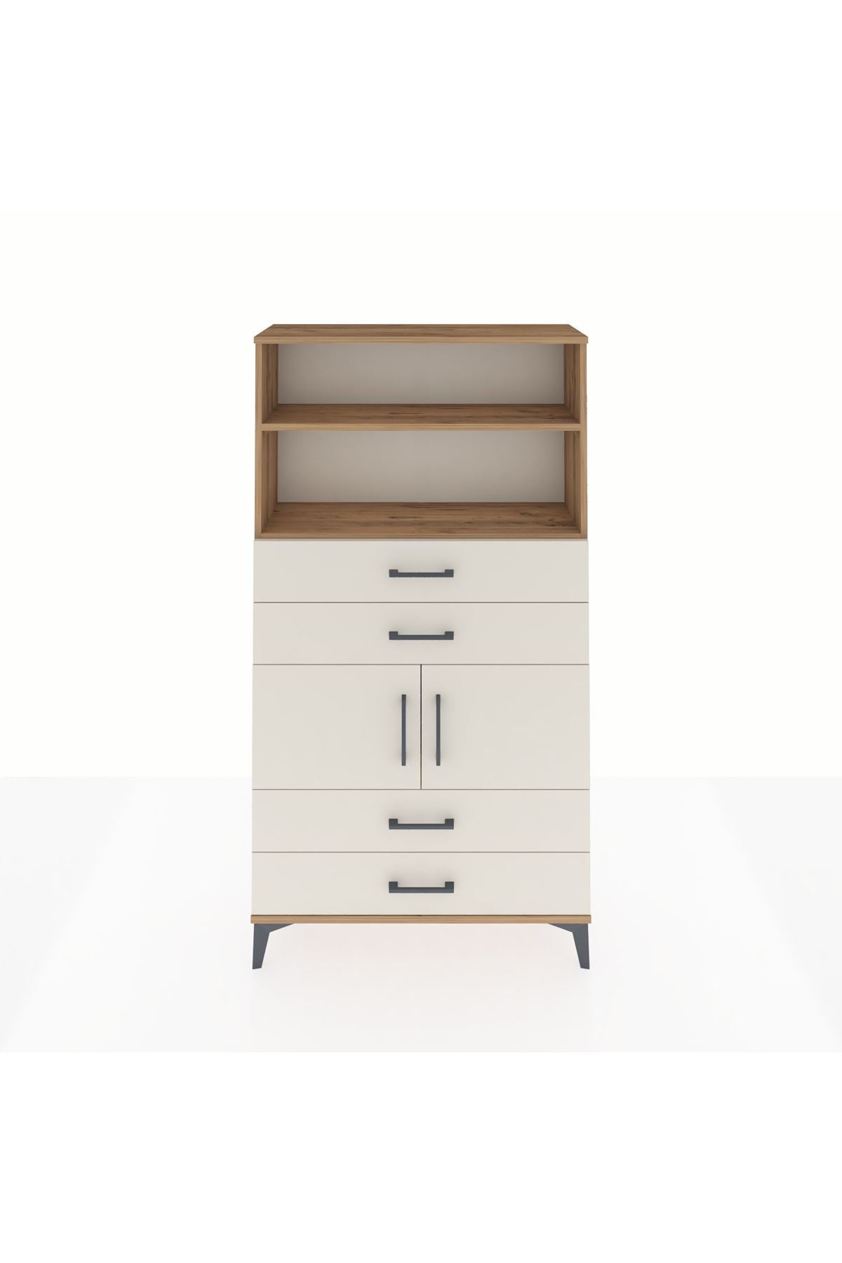 Arges Dolap 3 Raflı 4 Çekmeceli 2 Kapaklı 88x30x163 Çam-Aytaşı