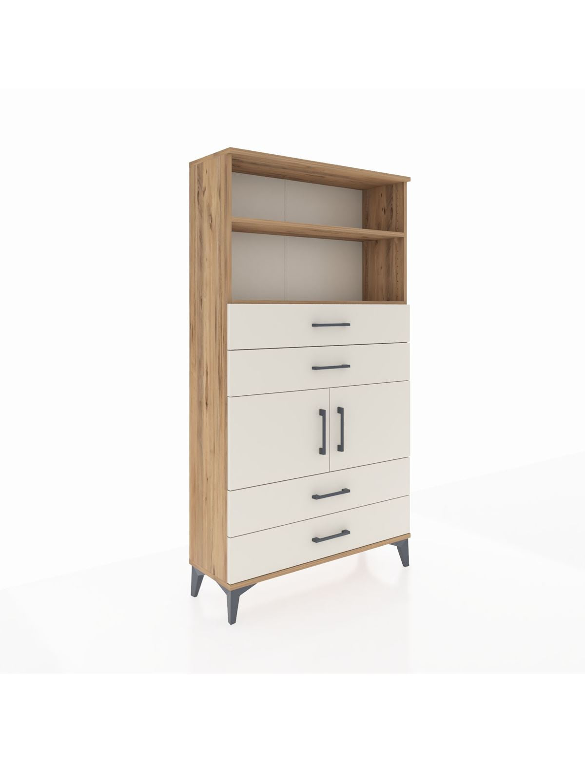 Arges Dolap 3 Raflı 4 Çekmeceli 2 Kapaklı 88x30x163 Çam-Aytaşı