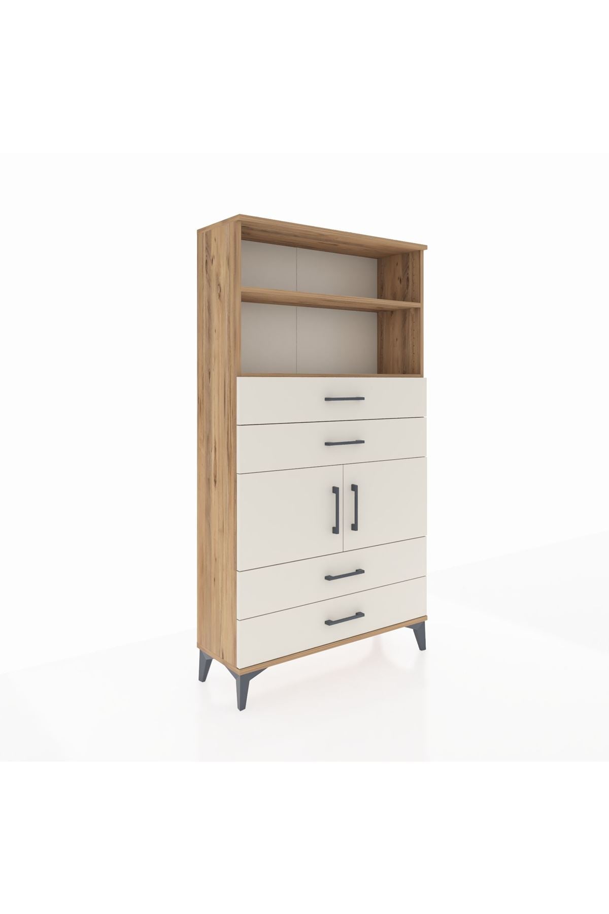 Arges Dolap 3 Raflı 4 Çekmeceli 2 Kapaklı 88x30x163 Çam-Aytaşı