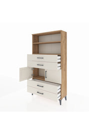 Arges Dolap 3 Raflı 4 Çekmeceli 2 Kapaklı 88x30x163 Çam-Aytaşı