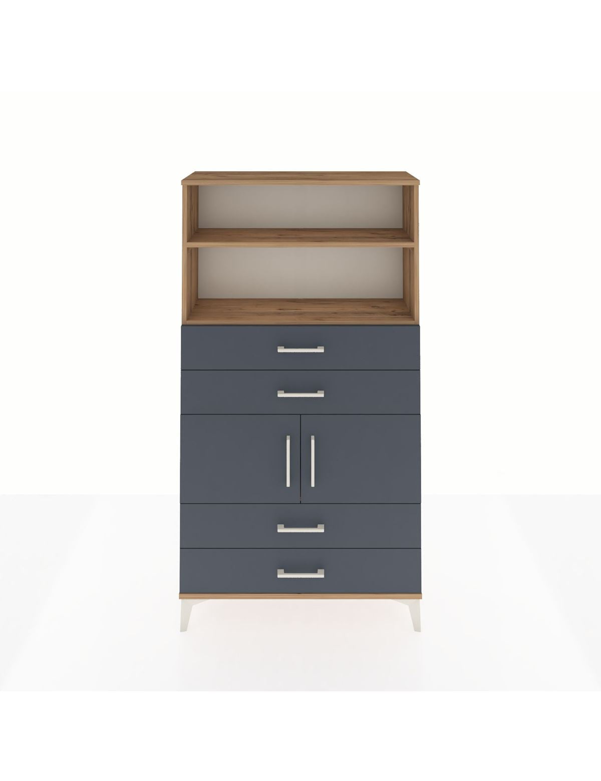 Arges Dolap 3 Raflı 4 Çekmeceli 2 Kapaklı 88x30x163 Çam-Antrasit