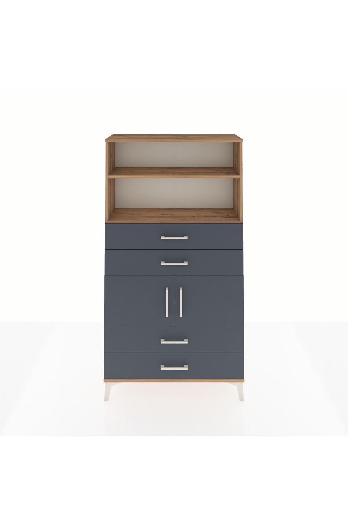 Arges Dolap 3 Raflı 4 Çekmeceli 2 Kapaklı 88x30x163 Çam-Antrasit