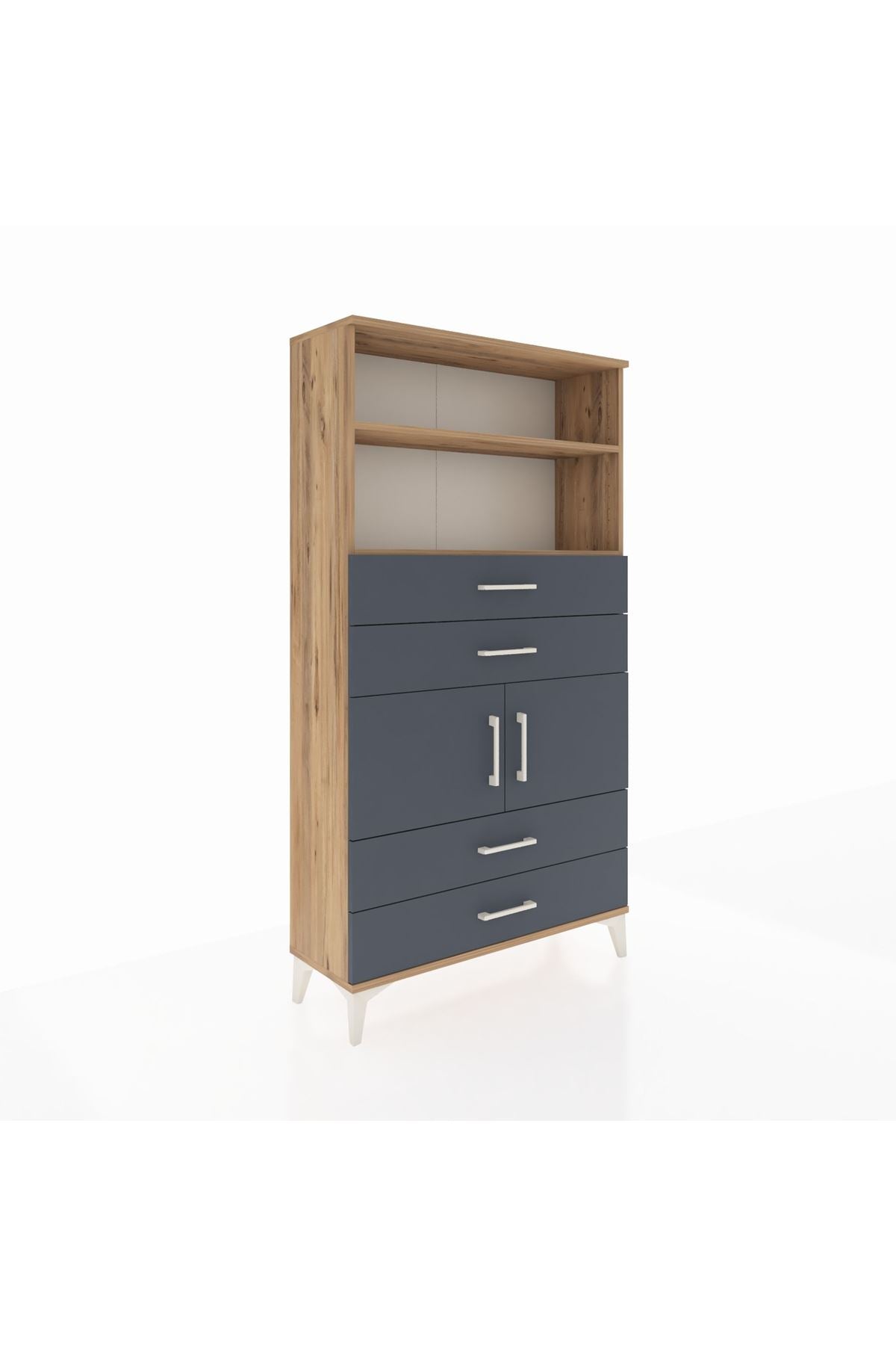 Arges Dolap 3 Raflı 4 Çekmeceli 2 Kapaklı 88x30x163 Çam-Antrasit