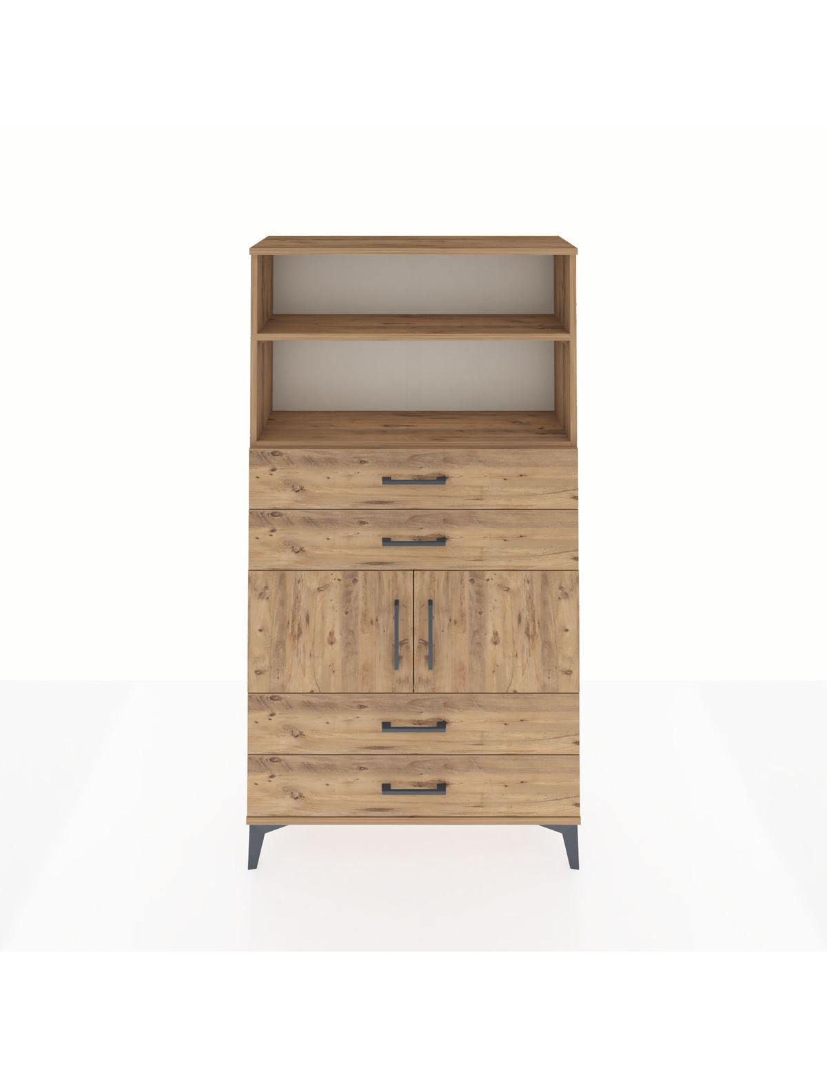 Arges Dolap 3 Raflı 4 Çekmeceli 2 Kapaklı 88x30x163 Çam-Çam