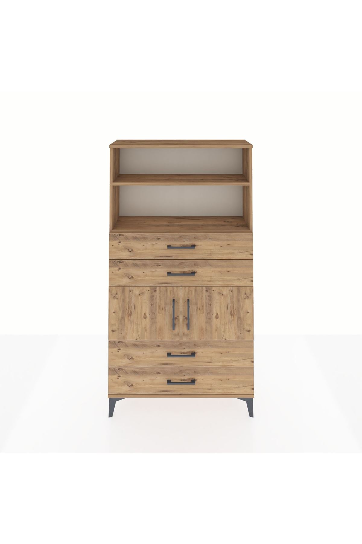 Arges Dolap 3 Raflı 4 Çekmeceli 2 Kapaklı 88x30x163 Çam-Çam